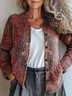Damen Ethnisch Langarm Bequem Retro Print Strickjacke
