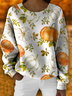 Damen Gestrickt Geblümt Langarm Bequem Lässig Print Pullover