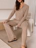Damen Unifarben Zweiteiliges Set Täglich Langarm Lässig Frühling/Herbst Bluse mit Hose Matching Set