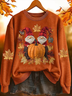Lässig Rundhals Ahornblatt Sweatshirt Print