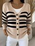 Damen Gestreift Langarm Bequem Retro Strickjacke