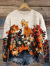 Damen Gestrickt Geblümt Langarm Bequem Lässig Print Pullover