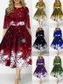 Damen Weihnachten Frühling/Herbst Kleid Rundhals Dreiviertelärmel A-Linien-Kleid