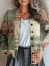 Damen Abstrakt Langarm Bequem Retro Print Strickjacke