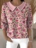 Damen Baumwolle Geblümt Langarm Bequem Lässig Pullover