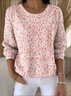 Damen Baumwolle Geometrisch Langarm Bequem Retro Pullover