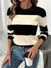 Damen Gestreift Langarm Bequem Lässig Print Pullover
