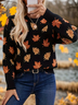 Damen Ahornblatt Langarm Bequem Lässig Print Pullover