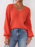Damen Baumwolle Unifarben Langarm Bequem Lässig Pullover