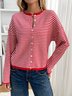 Damen Baumwolle Gestreift Langarm Bequem Lässig Strickjacke