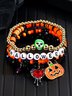 Heiß Verkauf Orange Reis Perlen Kristall Metall-plattiert Polymer Ton Kürbis Schädel Pendant Halloween Perlen Armband