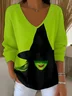 Damen Baumwolle Halloween Langarm Bequem Lässig Pullover