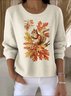 Damen Baumwolle Tier Langarm Bequem Retro Pullover