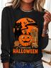 Rundhals Langarm Halloween Regelmäßig Mittlere Elastizität Weit Bluse für Damen