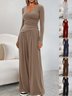 Damen Unifarben Nahtverarbeitung Zweiteiliges Set Täglich Langarm Lässig Frühling/Herbst Bluse mit Hose Matching Set