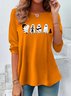 Lässig Geblümt Rundhals Langarm T-Shirt