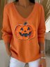 Damen Baumwolle Halloween (Kürbis) Langarm Bequem Lässig Pullover