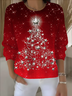Damen Weihnachten Langarm Bequem Retro Pullover