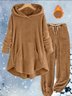 Damen Unifarben Zweiteiliges Set Täglich Langarm Lässig Winter Bluse mit Hose Matching Set