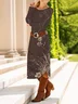 Damen Geblümt Frühling/Herbst Kleid Rundhals Langarm T-Shirt-Kleid A-Linien-Kleid