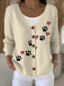 Damen Baumwolle Tier Langarm Bequem Lässig Strickjacke