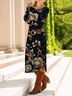 Damen Geblümt Frühling/Herbst Kleid Rundhals Langarm T-Shirt-Kleid A-Linien-Kleid