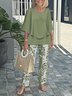 Damen Gestreift Bell-Ärmel Zweiteiliges Set Urlaub Dreiviertelärmel Retro Frühling/Herbst Bluse mit Hose Matching Set