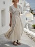 Damen Gestreift Sommer Nahtverarbeitung Kleid V-Ausschnitt Kurzarm T-Shirt-Kleid A-Linien-Kleid