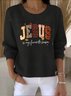 Damen Baumwolle Textbriefe Langarm Bequem Retro Pullover
