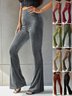 Damen Unifarben Lang Elastische Taille Hose Retro Frühling/Herbst Hose