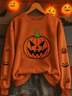 Lässig Rundhals Halloween (Kürbis) Sweatshirt Print