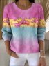 Damen Baumwolle Farbverlauf Langarm Bequem Retro Pullover