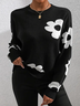 Damen Geblümt Langarm Bequem Lässig Print Pullover