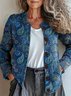 Damen Gestrickt Paisley Langarm Bequem Retro Strickjacke