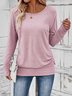 Lässig Unifarben Rundhals Langarm T-Shirt