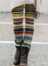 Damen abstrakte Streifen Lässig Alle Jahreszeiten Print Lang Leggings