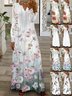 Damen Geblümt Frühling/Herbst Print Kleid V-Ausschnitt Langarm T-Shirt-Kleid A-Linien-Kleid