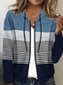 Damen Frühling/Herbst Oberbekleidung Lässig Print Gestreift Langarm Kapuze Jacke