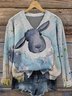 Damen Tier Bild Langarm Bequem Retro Pullover