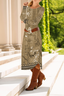 Damen Geblümt Frühling/Herbst Kleid Rundhals Langarm T-Shirt-Kleid A-Linien-Kleid