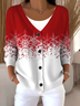 Damen Verlaufsmuster Langarm Bequem Retro Strickjacke