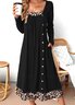 Damen Farbblock Frühling/Herbst Kleid Rundhals Langarm A-Linien-Kleid