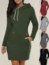 Damen Unifarben Frühling/Herbst Nahtverarbeitung Kleid Kapuze Langarm Tanktop A-Linien-Kleid