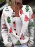 Damen Weihnachten Langarm Bequem Retro Print Strickjacke