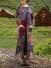 Damen Geometrisch Sommer Kleid Rundhals Langarm H-Linie Kleid