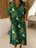 Damen Weihnachten Frühling/Herbst Kleid V-Ausschnitt Langarm A-Linien-Kleid