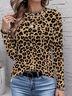 Lässig Leopard Rundhals Langarm T-Shirt