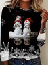 Lässig Weihnachtsschneemann Rundhals Langarm T-Shirt