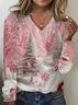 Lässig Weihnachten V-Ausschnitt Langarm T-Shirt