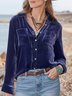 Schalkragen Halbarm Unifarben Nahtverarbeitung Regelmäßig Mikroelastizität Weit Westernhemd Bluse für Damen